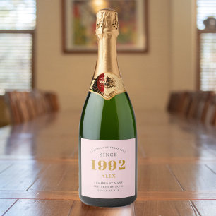 Étiquettes Pour Bouteilles De Vin Mousseux 30e anniversaire Nom 1992 Rose Grey Elegant Chic