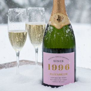 Étiquettes Pour Bouteilles De Vin Mousseux 30th Birthday Born 1996 Ajouter Nom Rose Grey