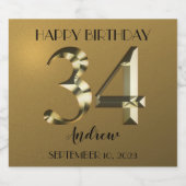 Étiquettes Pour Bouteilles De Vin Mousseux 34e anniversaire d'or métallique (Étiquettes simples)