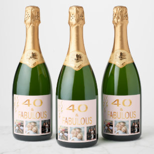 Étiquettes Pour Bouteilles De Vin Mousseux 40 fabuleux anniversaire rose or photo
