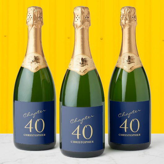 Étiquettes Pour Bouteilles De Vin Mousseux 40e anniversaire Blue Gold Chapitre 40