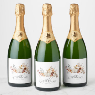 Étiquettes Pour Bouteilles De Vin Mousseux 40e anniversaire Citrouille blanc automne fleurs s