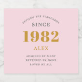 Étiquettes Pour Bouteilles De Vin Mousseux 40e anniversaire Nom 1982 Rose Grey Elegant Chic (Étiquettes simples)