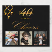 Étiquettes Pour Bouteilles De Vin Mousseux 40e anniversaire photo noir or chante script (Étiquettes simples)