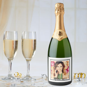 Étiquettes Pour Bouteilles De Vin Mousseux 40e anniversaire photo personnalisée blanc noir
