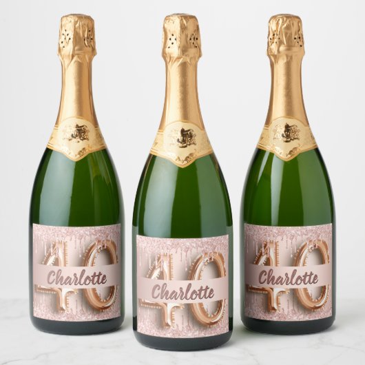 Étiquettes Pour Bouteilles De Vin Mousseux 40e anniversaire rose or parties scintillant monog (Bouteilles)