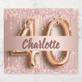 Étiquettes Pour Bouteilles De Vin Mousseux 40e anniversaire rose or parties scintillant monog (Étiquettes simples)