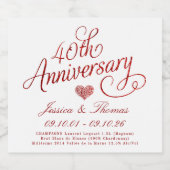 Étiquettes Pour Bouteilles De Vin Mousseux 40th Ruby Wedding Anniversary (Étiquettes simples)