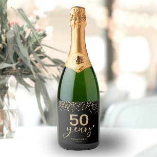 Étiquettes Pour Bouteilles De Vin Mousseux 50 Ans Anniversaire De Mariage Chic Noir Et Or