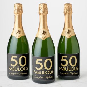 Étiquettes Pour Bouteilles De Vin Mousseux 50 ans et Fabuleux Moderne Noir Or 50e Anniversair