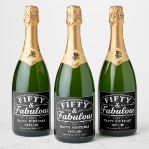 Étiquettes Pour Bouteilles De Vin Mousseux 50 ans et Fabuleux Script Rustique & Art de Ligne