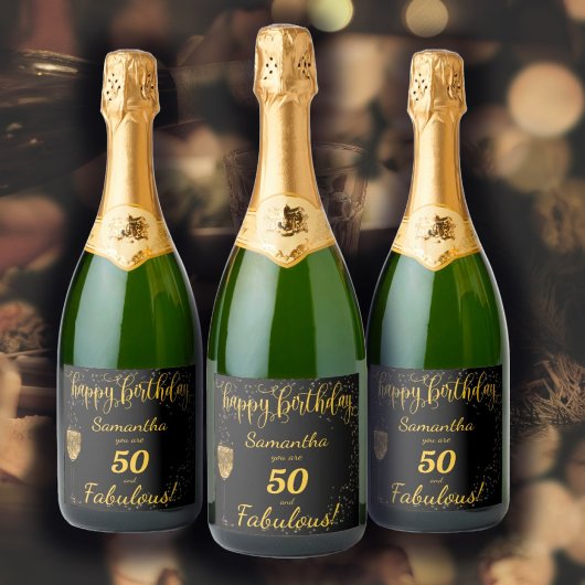 Étiquettes Pour Bouteilles De Vin Mousseux 50 et fabuleux anniversaire Noir et Or