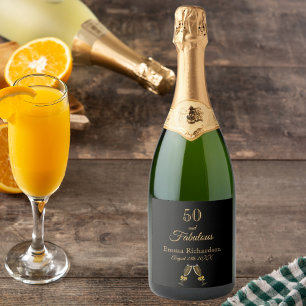 Étiquettes Pour Bouteilles De Vin Mousseux 50 fabuleuse fête d'anniversaire noir or nom