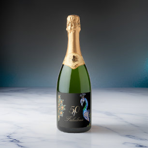 Étiquettes Pour Bouteilles De Vin Mousseux 50 & Fabuleux Elegant Aquarelle Peacock Anniversai