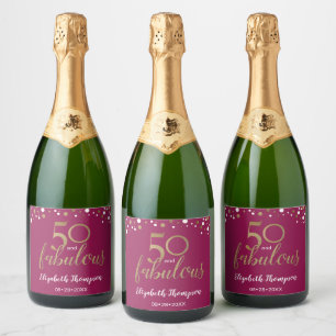 Étiquettes Pour Bouteilles De Vin Mousseux 50e anniversaire 50 et fabuleux Gold Magenta Pink