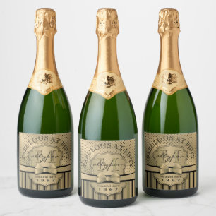 Étiquettes Pour Bouteilles De Vin Mousseux 50e anniversaire Champagne Gold Polka Dot Stripes 