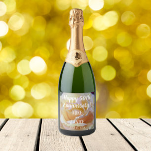 Étiquettes Pour Bouteilles De Vin Mousseux 50e anniversaire Mariage Pastel Rose Floral