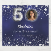 Étiquettes Pour Bouteilles De Vin Mousseux 50e anniversaire marine bleu argent étoiles photo (Étiquettes simples)