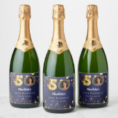 Étiquettes Pour Bouteilles De Vin Mousseux 50e anniversaire marine bleu or étoiles photo (Bouteilles)