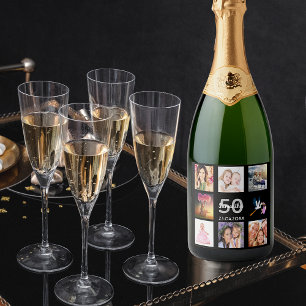 Étiquettes Pour Bouteilles De Vin Mousseux 50e anniversaire photo collage noir