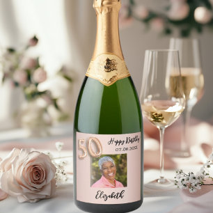Étiquettes Pour Bouteilles De Vin Mousseux 50e anniversaire rose or blush rose photo