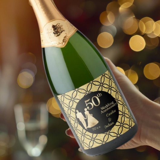Étiquettes Pour Bouteilles De Vin Mousseux 50e Couple d'or Parties scintillant Mariage Annive