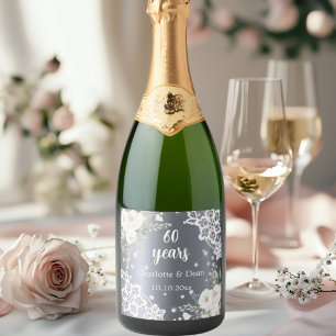 Étiquettes Pour Bouteilles De Vin Mousseux 60e anniversaire du mariage diamants floraux d'arg