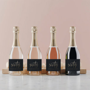 Étiquettes Pour Bouteilles De Vin Mousseux 60e anniversaire Noir et or script moderne minimal