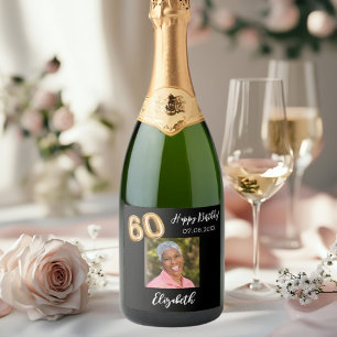 Étiquettes Pour Bouteilles De Vin Mousseux 60e anniversaire photo en or noir