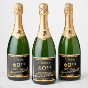 Étiquettes Pour Bouteilles De Vin Mousseux 60e anniversaire soirée élégante musique noire et 