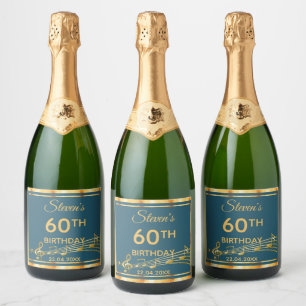 Étiquettes Pour Bouteilles De Vin Mousseux 60e anniversaire soirée élégante musique turquoise