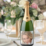 Étiquettes Pour Bouteilles De Vin Mousseux 60th birthday custom photo hello 60 women<br><div class="desc">Template for Your photo. White text overlay : Hello 60 ! Un label pour un 60e anniversaire,  women.</div>