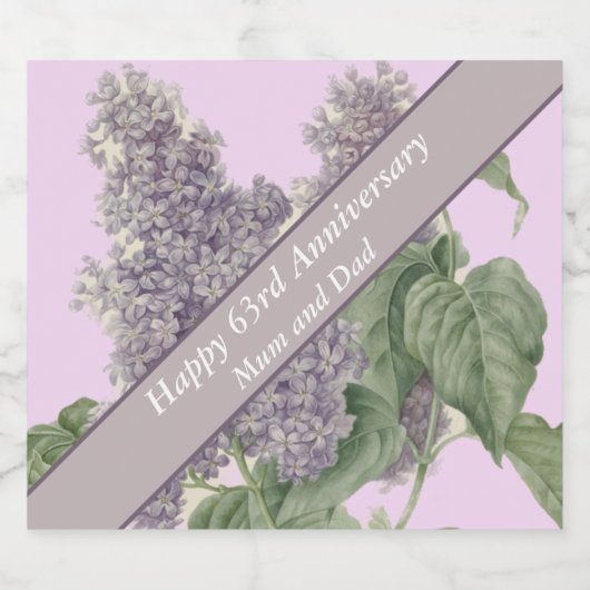 Étiquettes Pour Bouteilles De Vin Mousseux 63e anniversaire Lilac modifiable (Étiquettes simples)