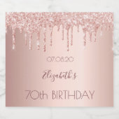Étiquettes Pour Bouteilles De Vin Mousseux 70e anniversaire blush rose or drips nom (Étiquettes simples)