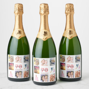 Étiquettes Pour Bouteilles De Vin Mousseux 70e anniversaire fête photo collage