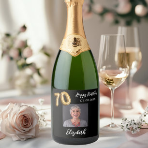 Étiquettes Pour Bouteilles De Vin Mousseux 70e anniversaire photo en or noir