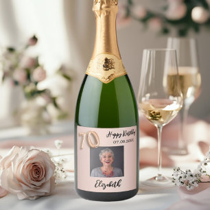Étiquettes Pour Bouteilles De Vin Mousseux 70e anniversaire rose or rose photo