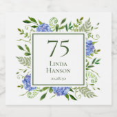 Étiquettes Pour Bouteilles De Vin Mousseux 75e anniversaire Blue Hydrangeas (Étiquettes simples)