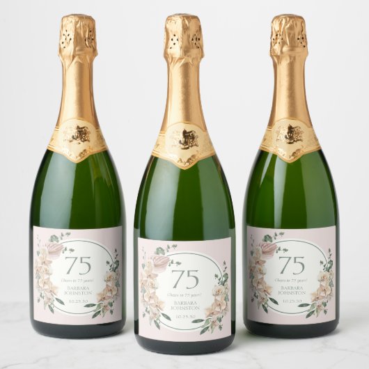 Étiquettes Pour Bouteilles De Vin Mousseux 75e anniversaire Tropical Floral (Bouteilles)