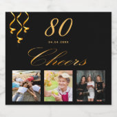 Étiquettes Pour Bouteilles De Vin Mousseux 80e anniversaire noir or acclamé photo (Étiquettes simples)