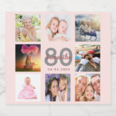 Étiquettes Pour Bouteilles De Vin Mousseux 80e anniversaire rose or personnalisé photo collag (Étiquettes simples)