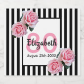 Étiquettes Pour Bouteilles De Vin Mousseux 80e anniversaire rose roses noir blanc rayures (Étiquettes simples)