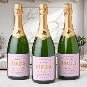 Étiquettes Pour Bouteilles De Vin Mousseux 90th Birthday Born 1935 Ajouter Nom Rose Grey