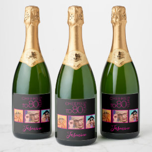 Étiquettes Pour Bouteilles De Vin Mousseux À 80 ans tout va bien 3 Photos Élégant Noir Rose