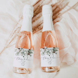 Étiquettes Pour Bouteilles De Vin Mousseux À feuillage persistant hiver élégant Cheers to Lov