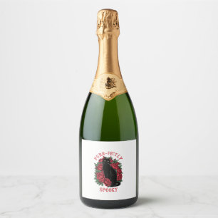 Étiquettes Pour Bouteilles De Vin Mousseux Adorable Cute Floral Chat Noir Entièrement Éffraya
