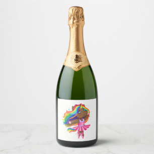 Étiquettes Pour Bouteilles De Vin Mousseux Africain Black Unicorn Girl Ballerina Dancing Cade