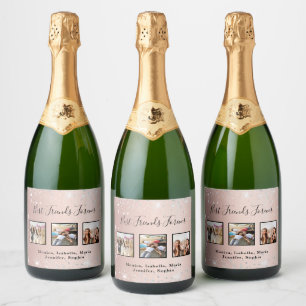 Étiquettes Pour Bouteilles De Vin Mousseux Amis rose gold paillettes argent photo