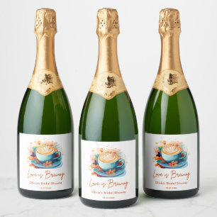 Étiquettes Pour Bouteilles De Vin Mousseux Amour Floral Bleu en Ébullition Café Enterrement d