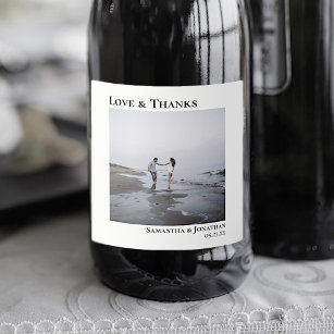 Étiquettes Pour Bouteilles De Vin Mousseux Amour & Merci Simple Minimalist Mariage